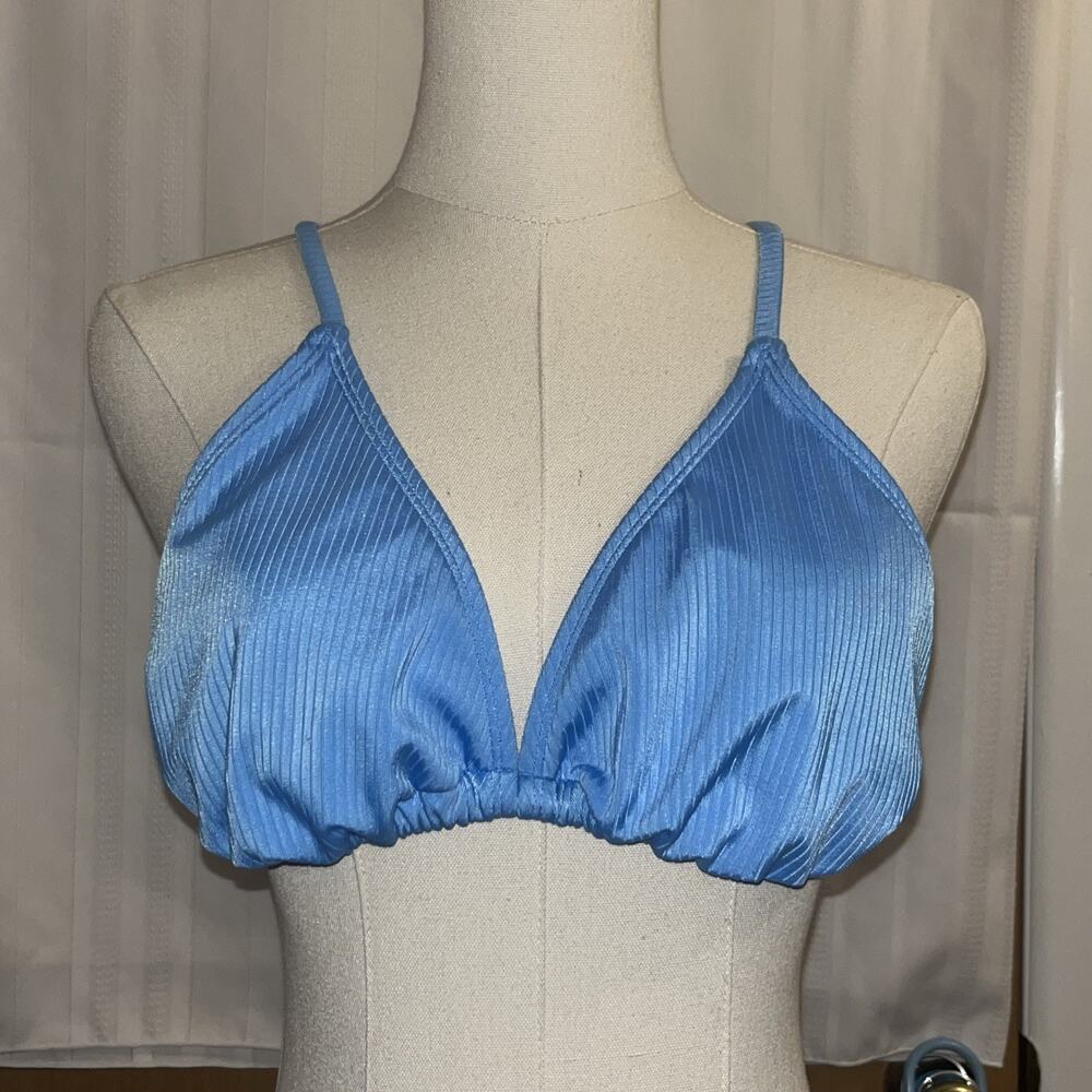 Wild Fable Light Blue Ribbed Triangle String Bikini Top Size L